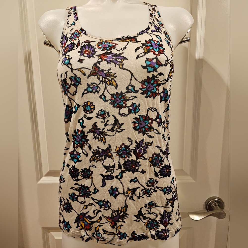 LILY WHITE Womens Sleeveless Racerback Sheer See Through Tank Top M Multicolor